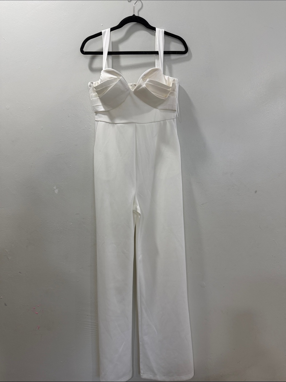 Luxxel Cream White Wide Leg Bustier Jumpsuit Corset Sweetheart L Large